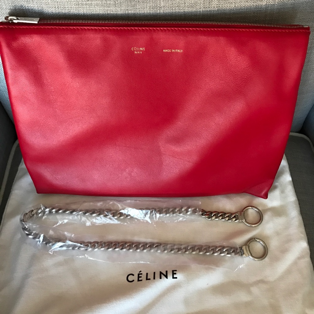 Authentic Celine Soft Trio Zipped Clutch w/Chain