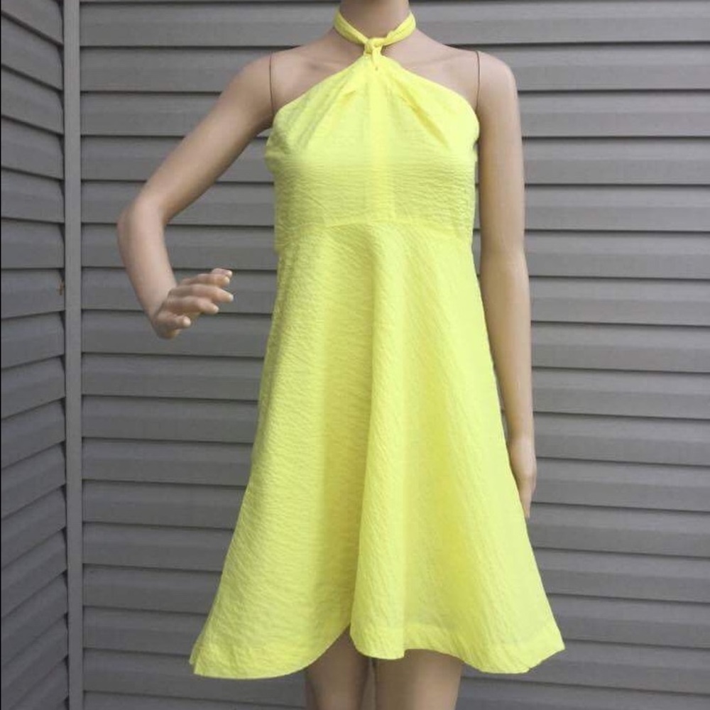 JCREW Yellow Textured Halter Cotton Dress Size: 4