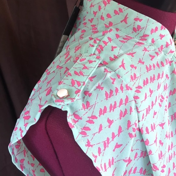 Bird on Wire Cap Sleeve Blouse Spring Print - Picture 4 of 4