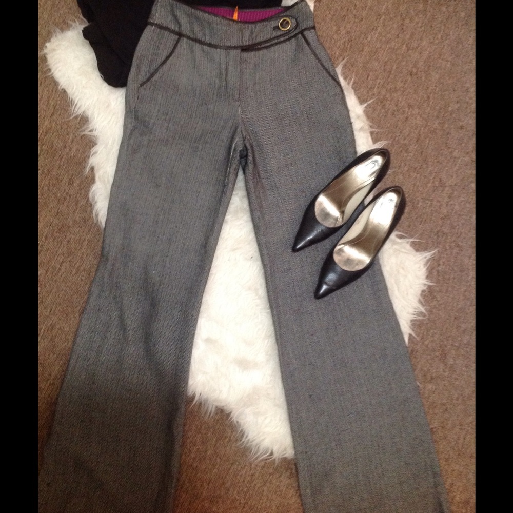 Tweed High waisted pants with leather trim