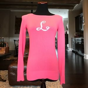 Lilly Pulitzer "L" Marilee pink sweater, size XS