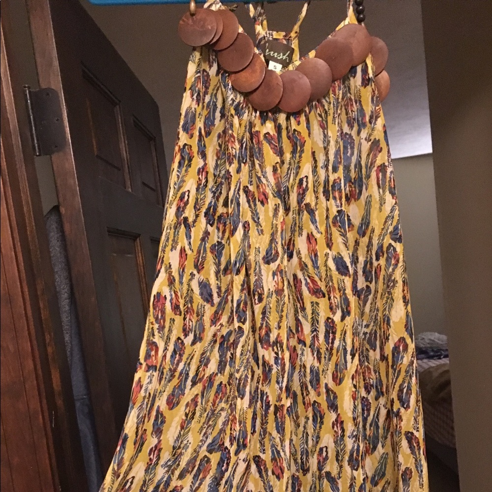 Feather Print Semi Sheer Halter Dress/Top