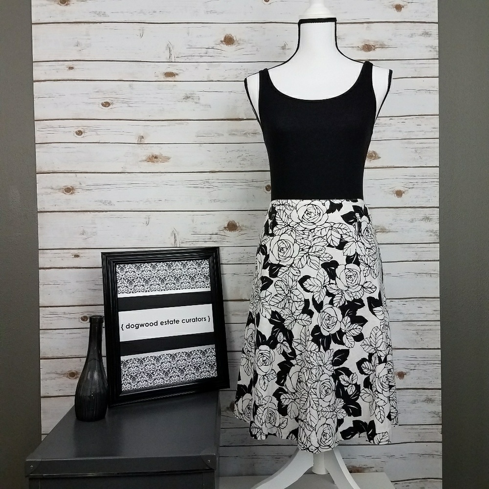 {Nine & Co} Black/White A-line Midi Skirt-12petite