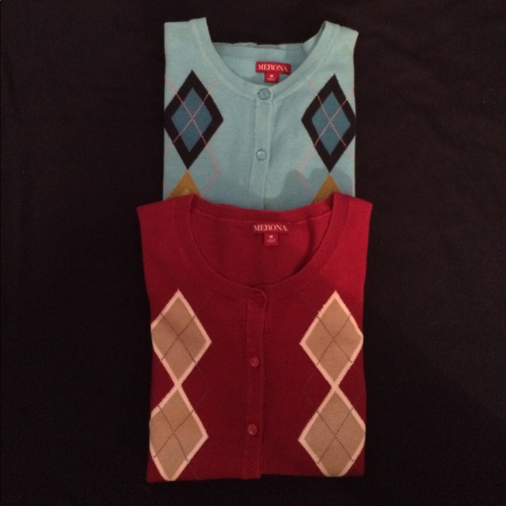 2 Merona Argyle Cardigans