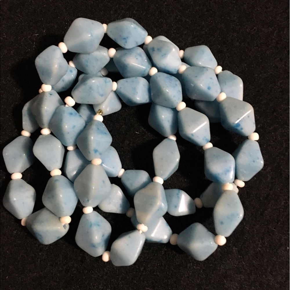 32" Light blue Bohemian glass necklace