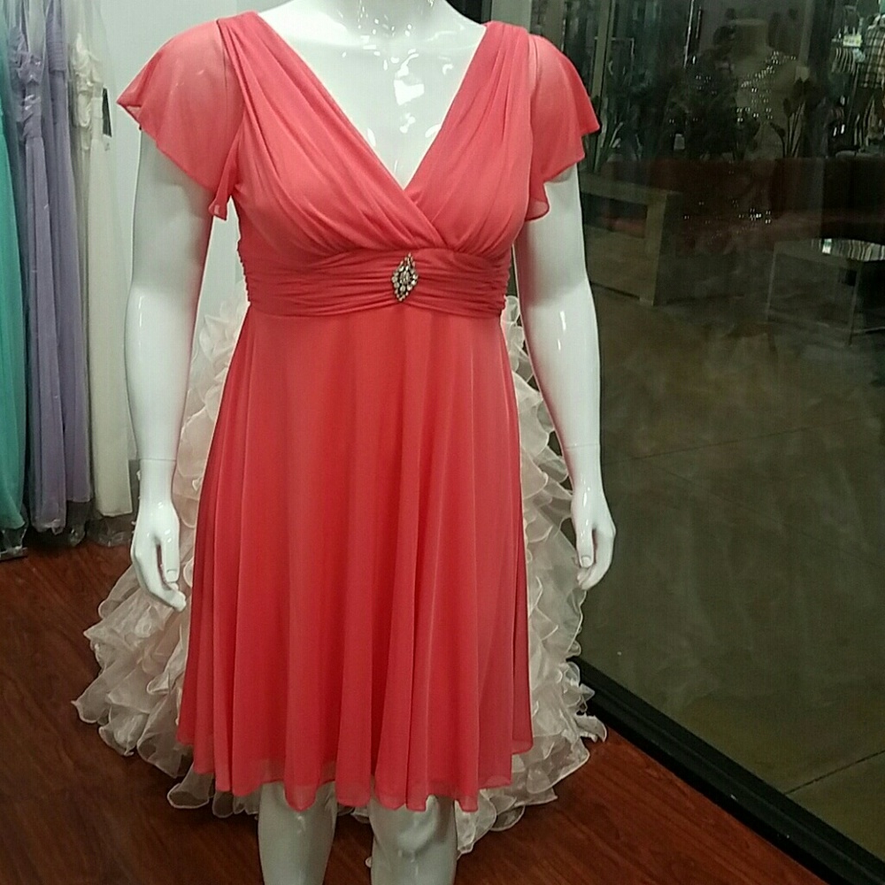 Coral pink A line dress with flutter sleeves