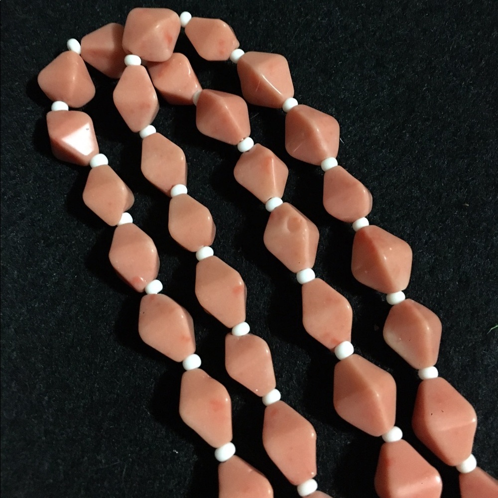 32" Coral colored Bohemian glass necklace