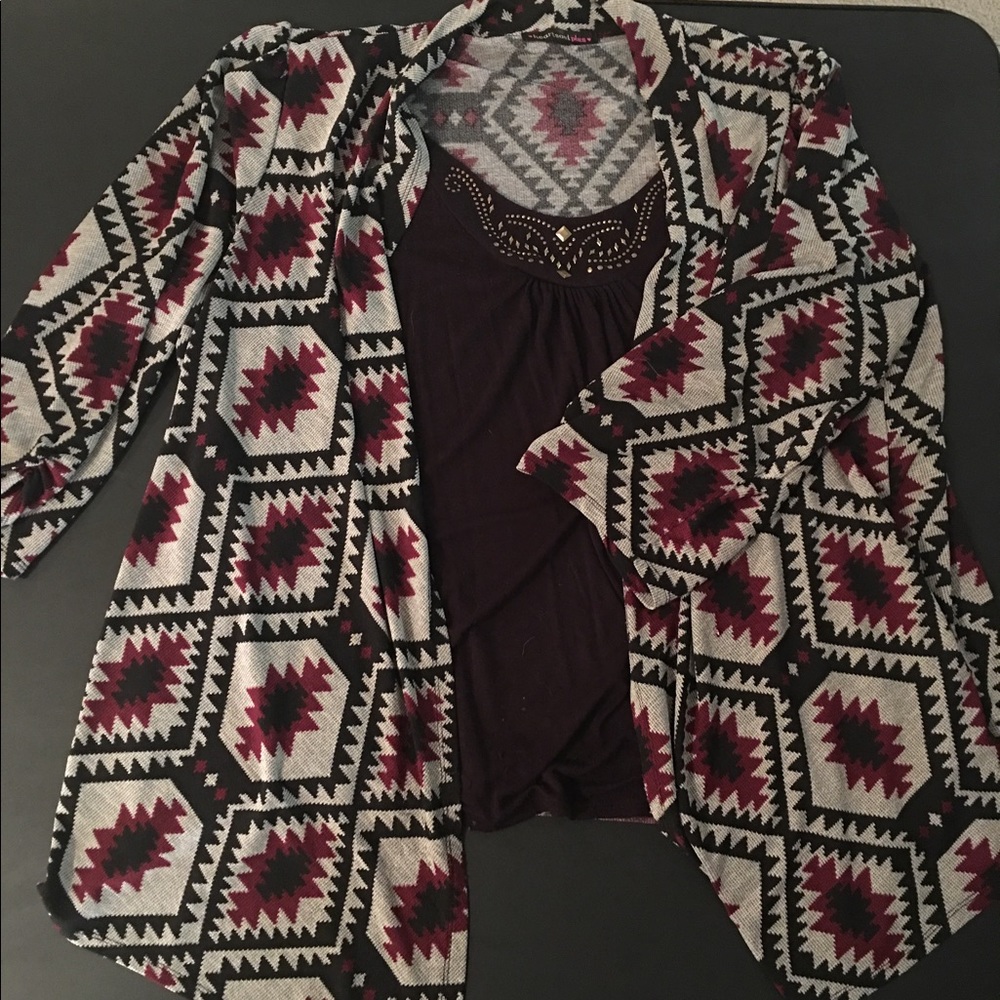 Aztec print top with sewn in tank top