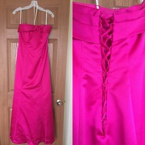 Hot pink strapless prom gown