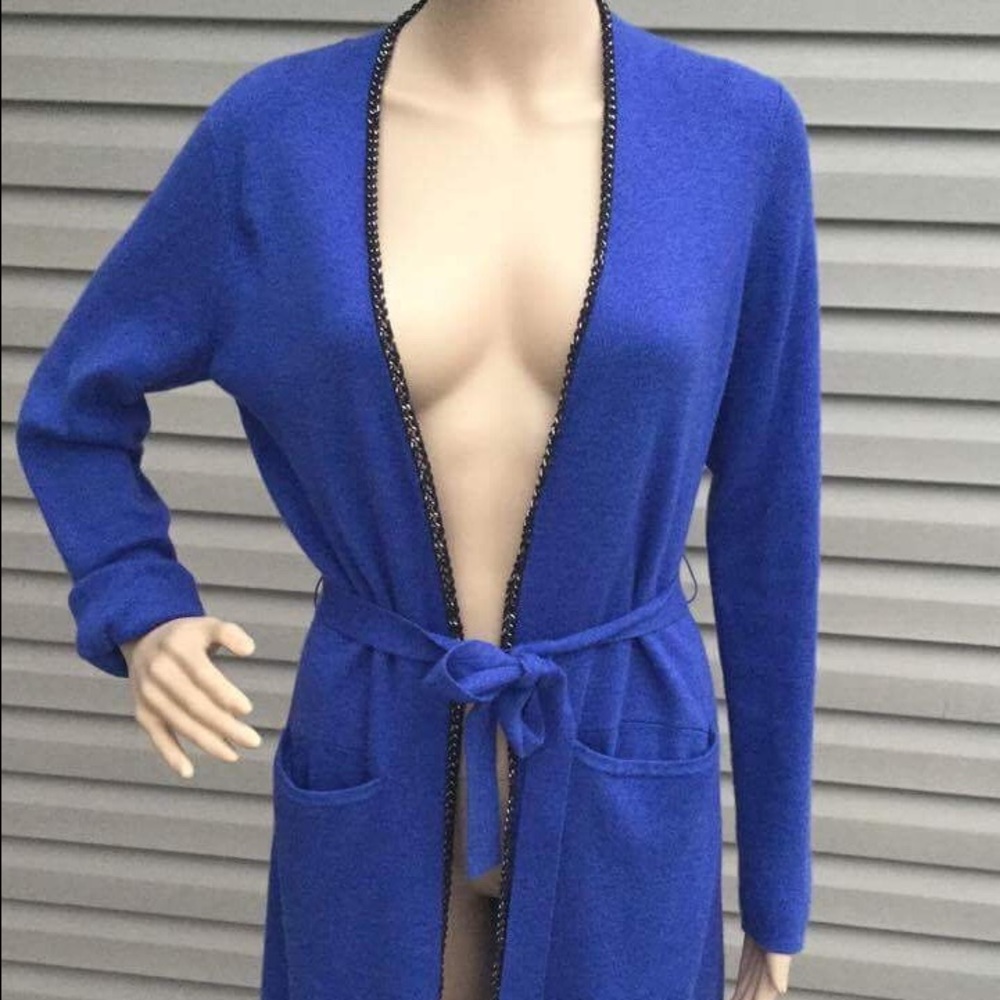 ETCETERA Blue Front Tie Chain Cardigan Size: M