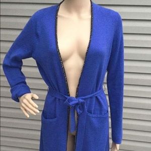 ETCETERA Blue Front Tie Chain Cardigan Size: M