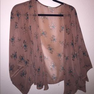 Bird Print Kimono-Style Cover Up/Sweater/Shawl