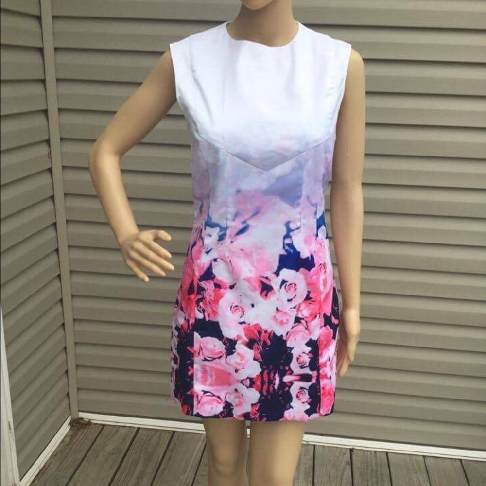 SHEINSIDE White, Pink Floral Sheath Dress Size:M