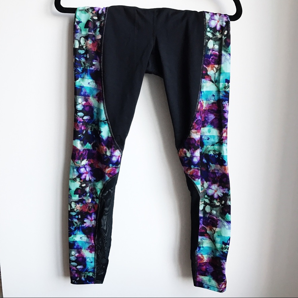Athleta leggings with print and sheer panels