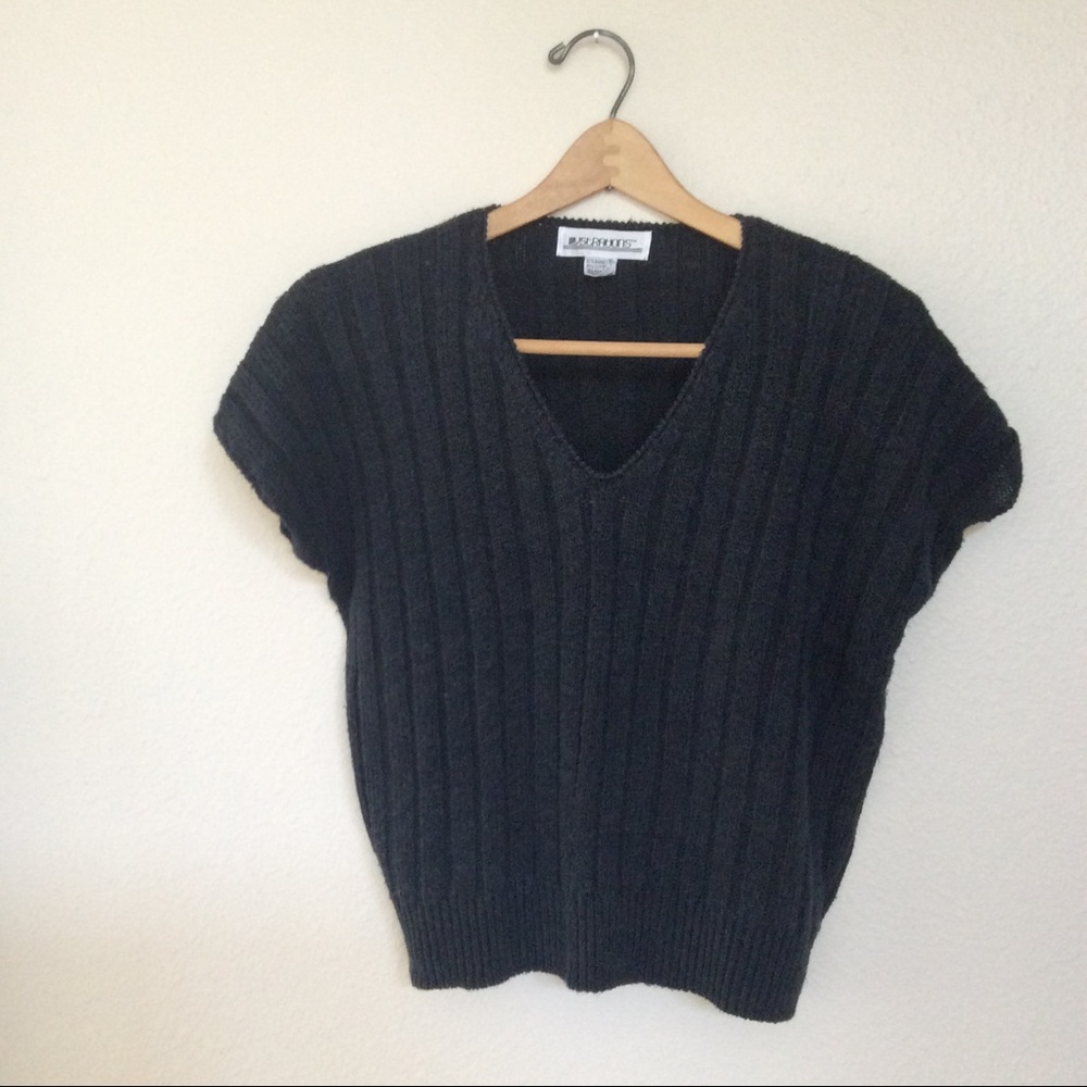 black, short sleeve sweater