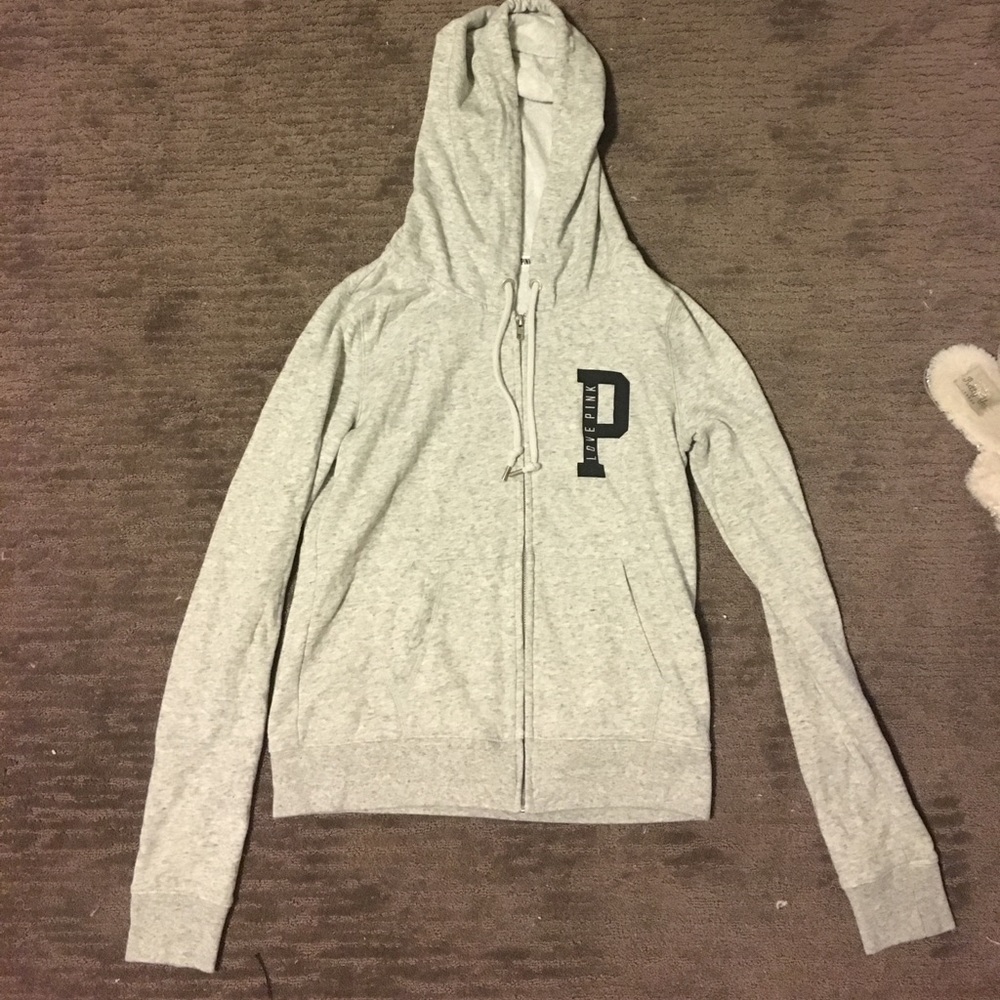 PINK-Heather GrayZip Up Hoodie
