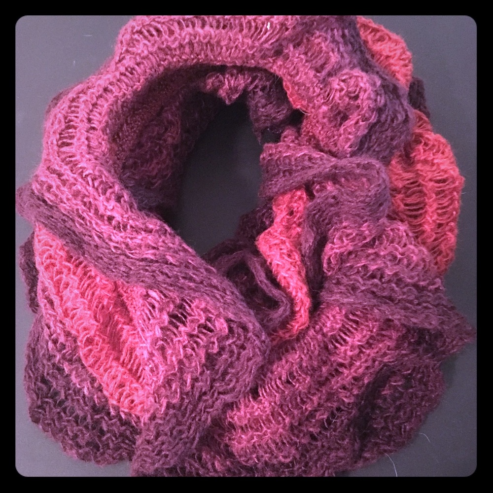 Cranberry, maroon, and dark purple infinity scarf