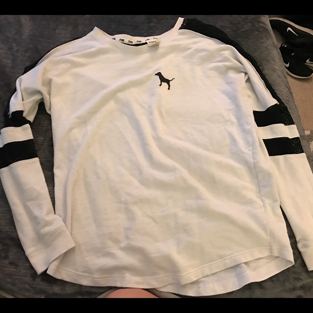 Black and white pink crew sweater