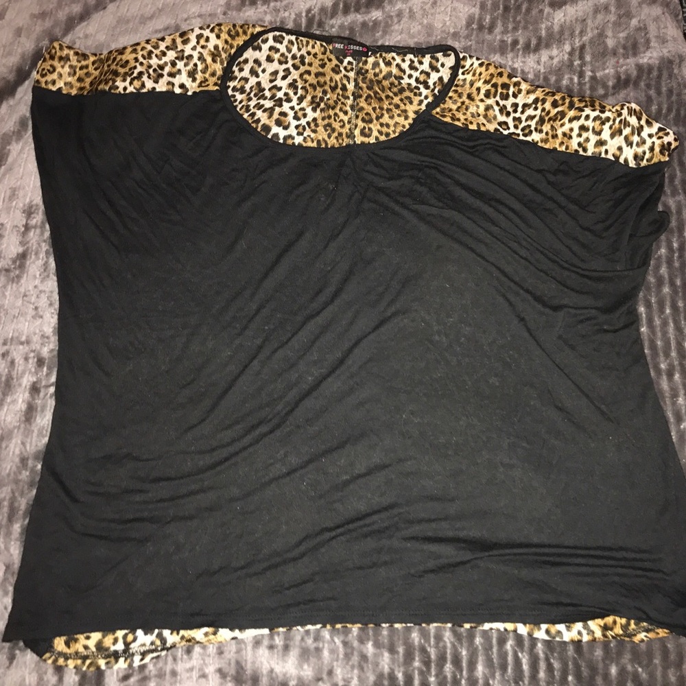 Plus size black and cheetah blouse