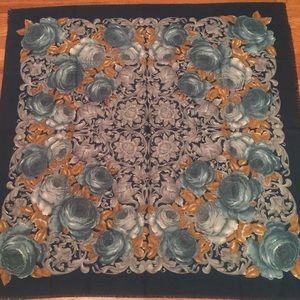 Vintage Blue Flower Scarf Handkerchief