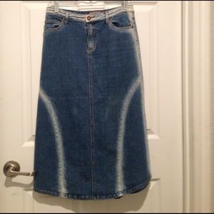 Distressed denim skirt