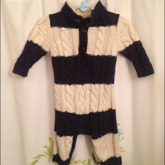 GAP Baby Toddler Boy 12-18 Months Navy Blue Cable Knit One-Piece Sweater Romper