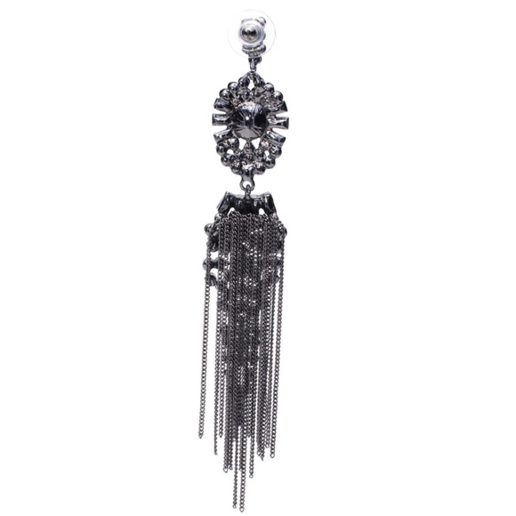 NEW Gunmetal Tassel Chain Statement Earring - Picture 2 of 3