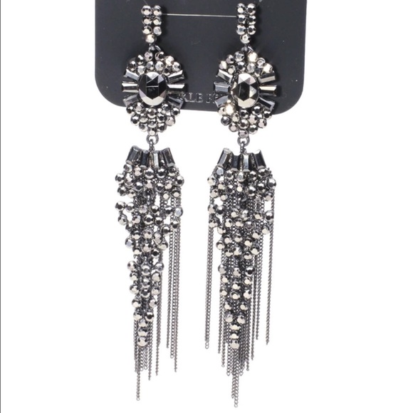 NEW Gunmetal Tassel Chain Statement Earring - Picture 3 of 3
