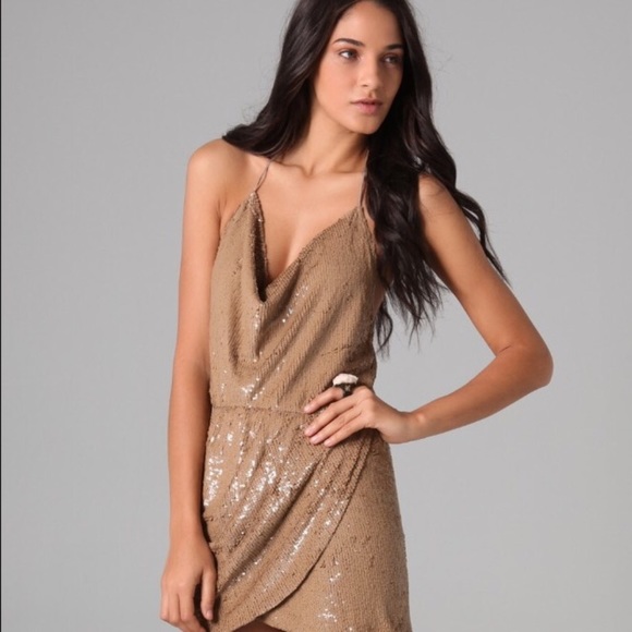 NWT Gold Haute Hippie Sequin Halter Dress