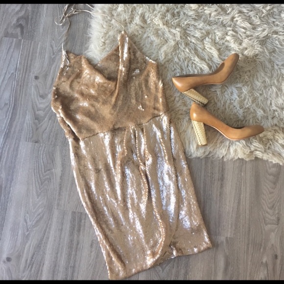 NWT Gold Haute Hippie Sequin Halter Dress NWT Gold Haute Hippie Sequin Halter Dress