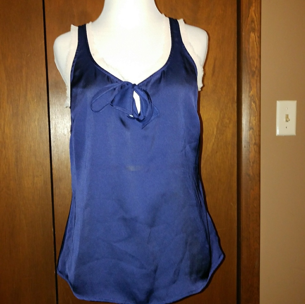 Navy Silky Fringe Edged Dress Tank - Picture 1 of 1