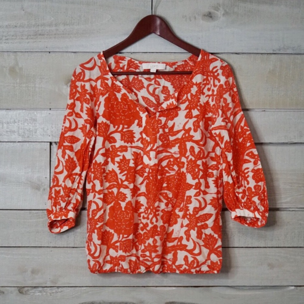 LOFT Floral Orange Blouse