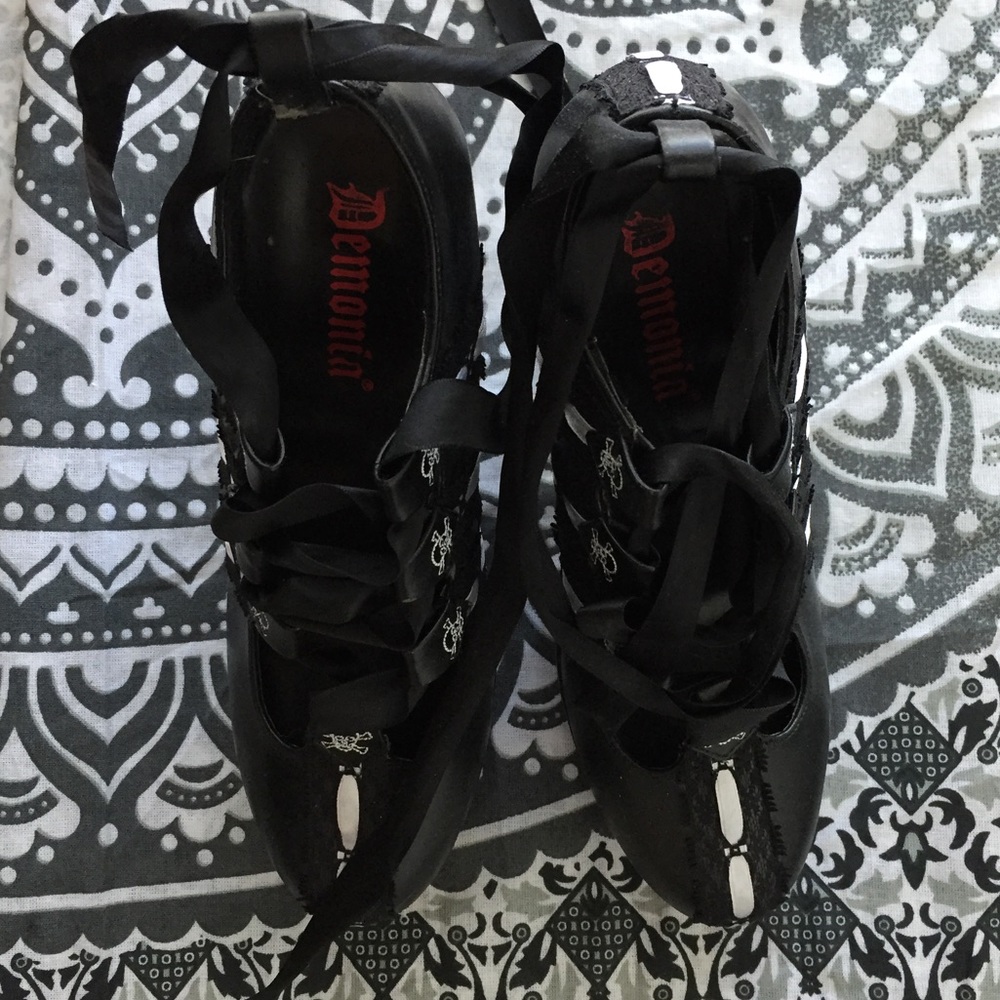 Demonia Skull & Lace Mary Jane platforms