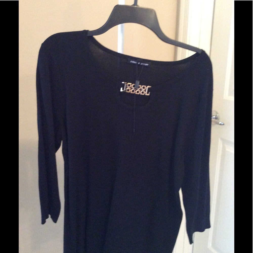 Black sweater with gold decorative neckline!