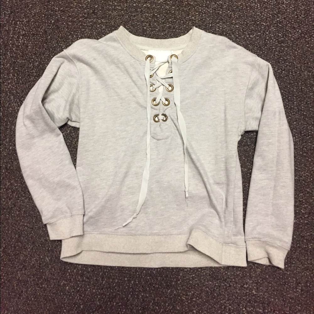 Grey Lace Up Pullover