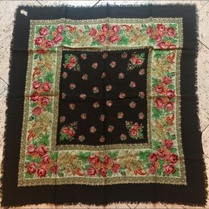 Vintage Black Garden Scarf Handkerchief
