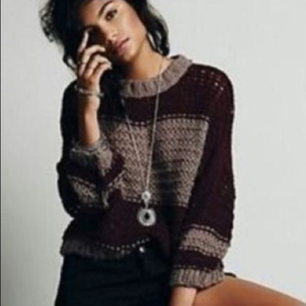Free People : Maroon and Taupe Monaco Sweater