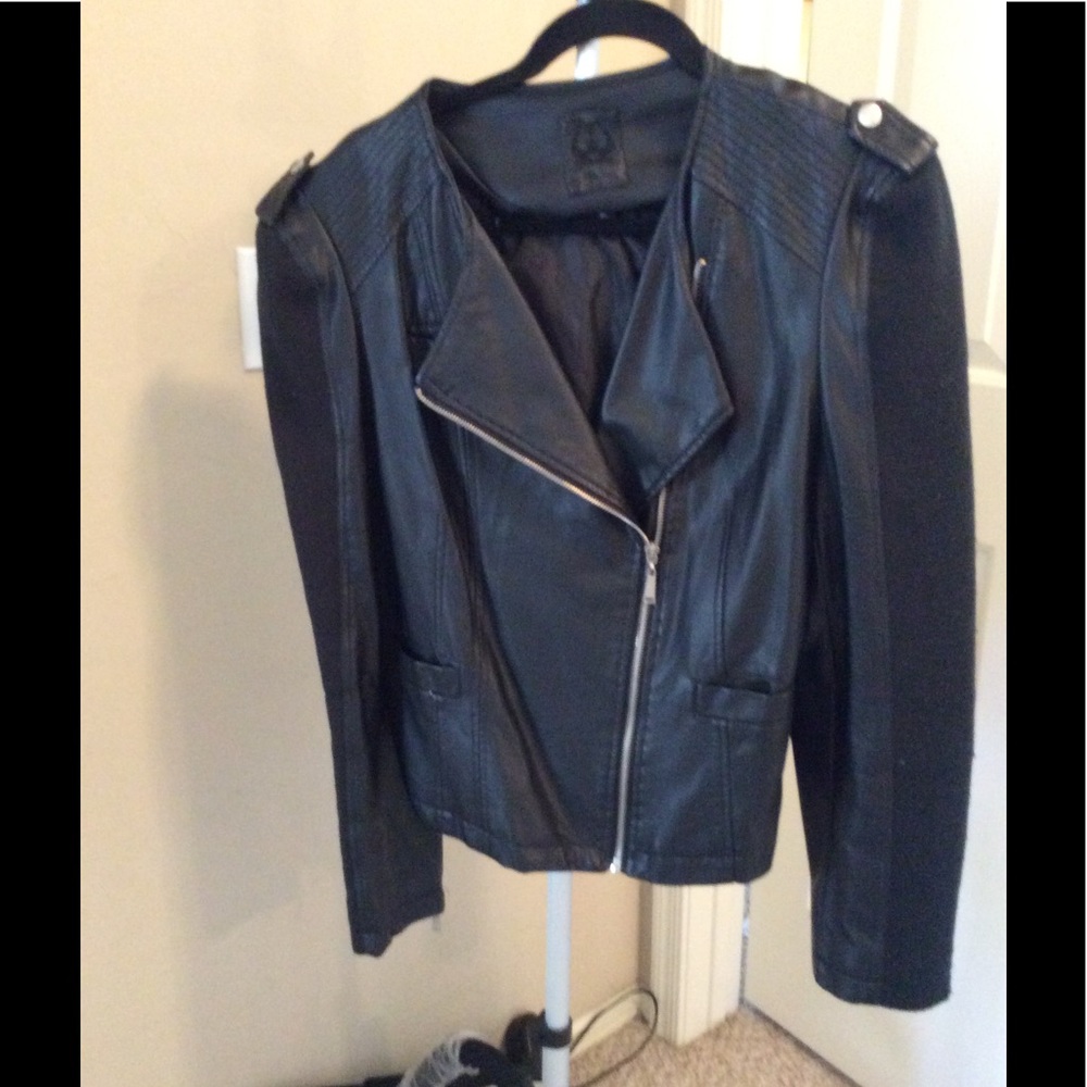 Faux leather and sweater jacket