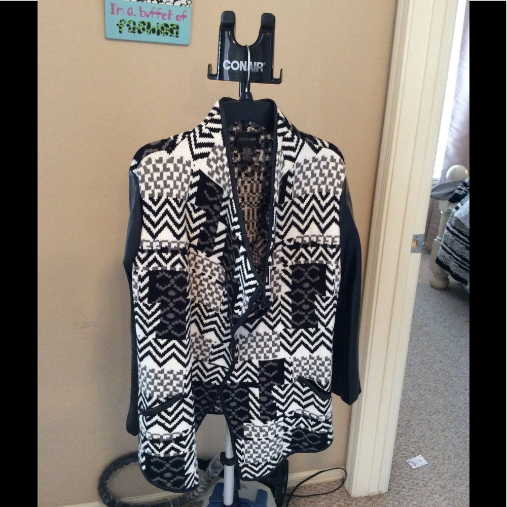 Black and white sweater coat