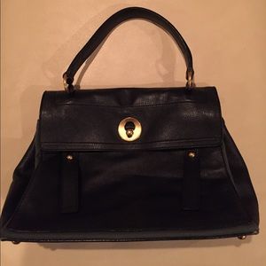 Yves Saint Laurent all leather navy satchel