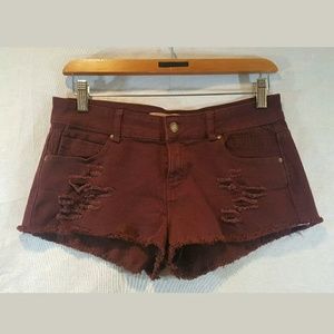 ZARA Trafaluc Distressed Burgandy Shorts