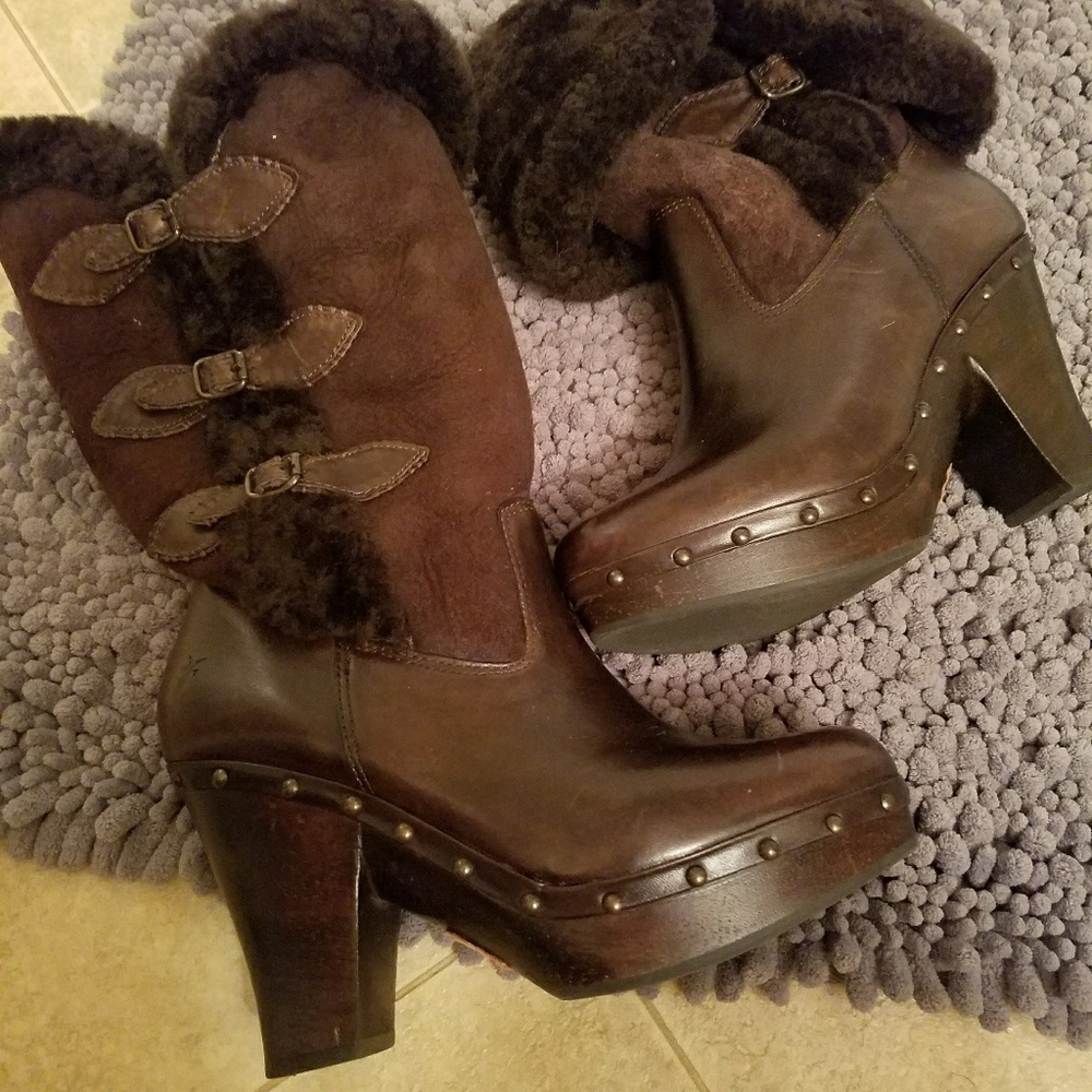 Frye chocolate  btown leather  and shearling boots
