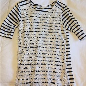 Anthropologie stripe T with lace overlay