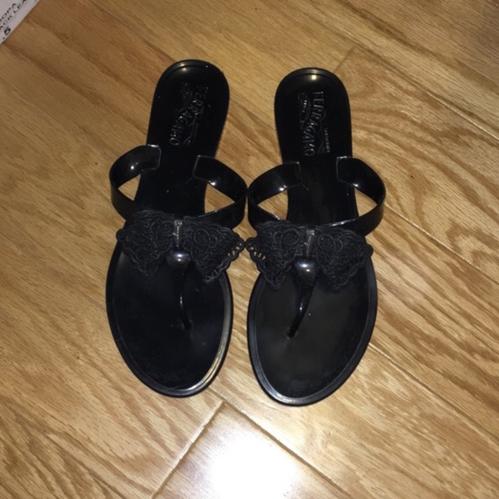 Salvatore Ferragamo Black Pandy Flip Flops