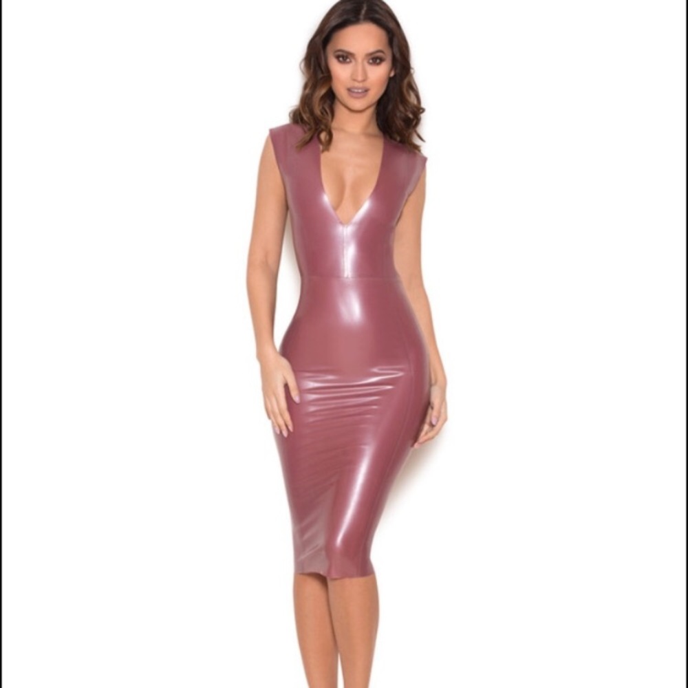 House of CB "Rivera" Deep V Latex Dress