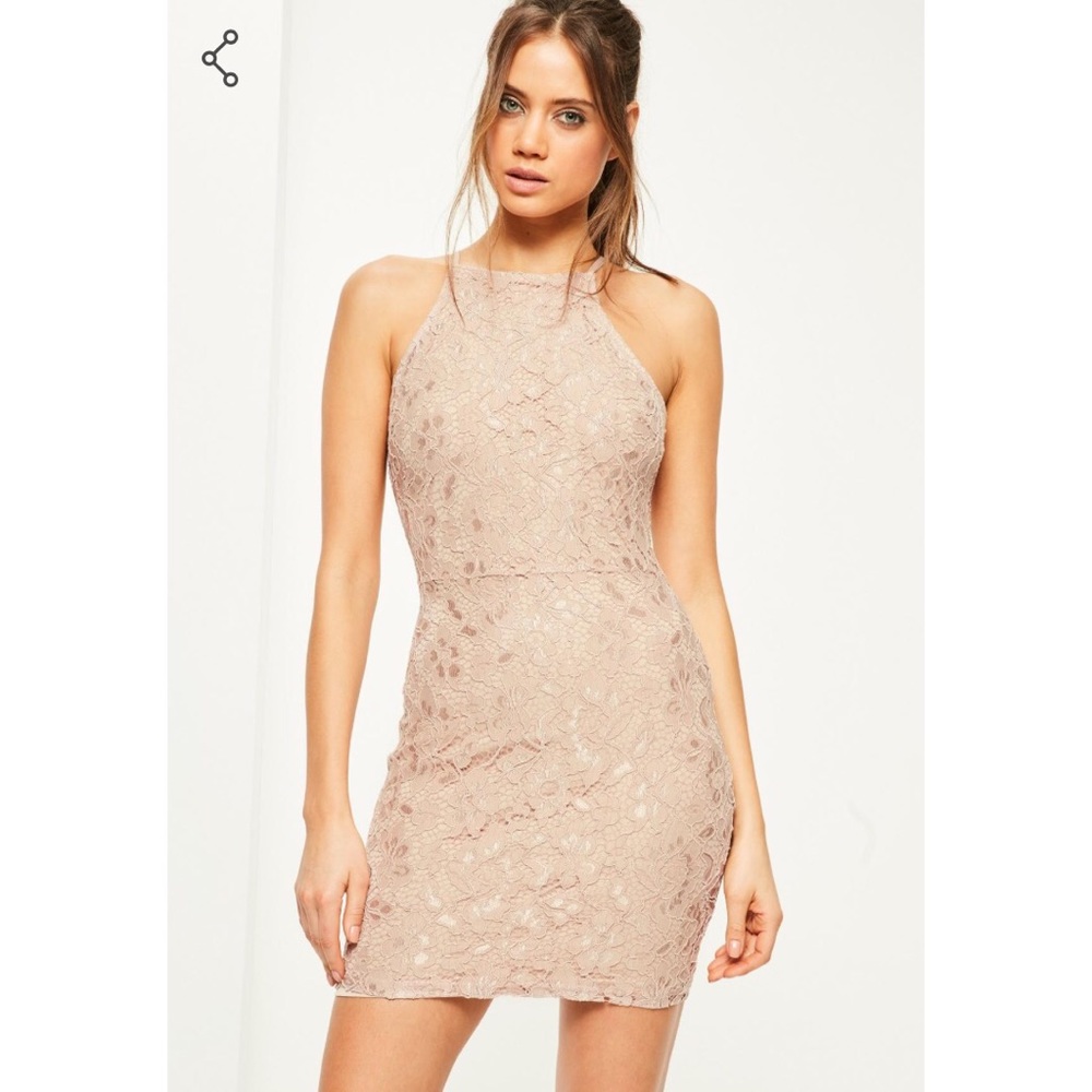 nude square neck dress