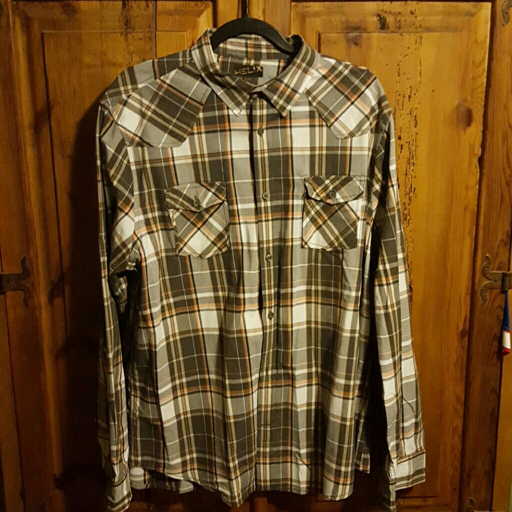 Orange and black plaid buttondown