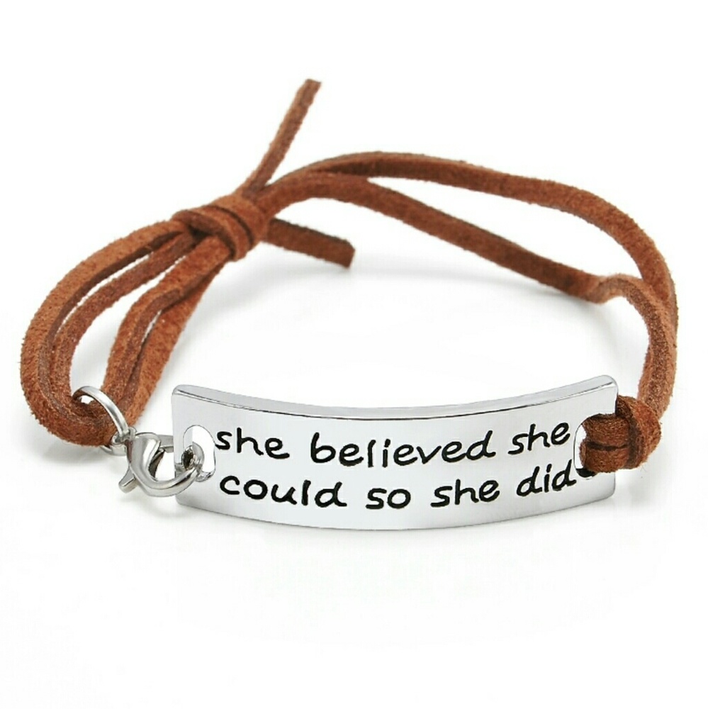 Leather Inspirational quote Bracelet