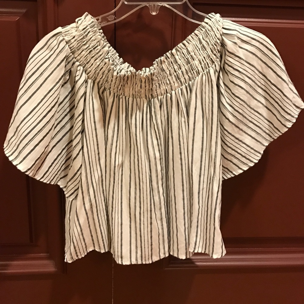striped off the shoulder shirt