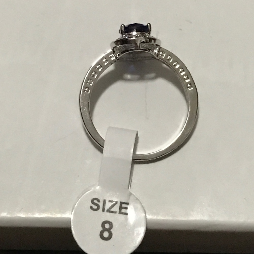 Blue sapphire and cz accents white gold ring - Picture 3 of 5